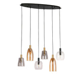 Divine 6Lt Multi-Drop Pendant - Black Metal & Coloured Glass - Comet Lighting