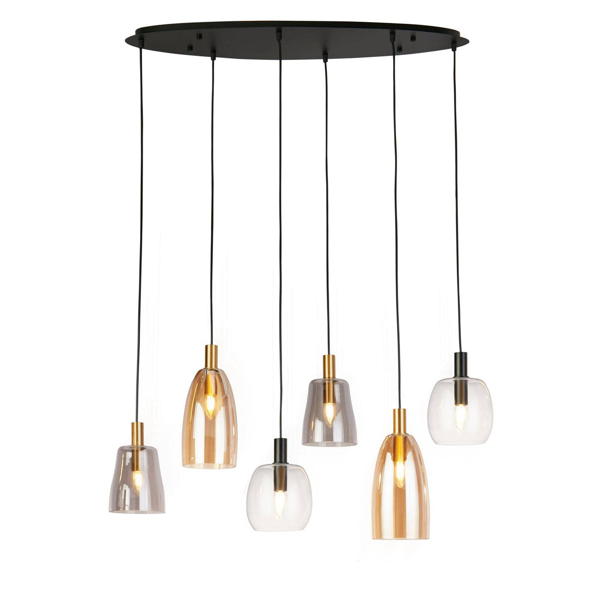 Divine 6Lt Multi-Drop Pendant - Black Metal & Coloured Glass - Comet Lighting