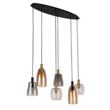 Divine 6Lt Multi-Drop Pendant - Black Metal & Coloured Glass - Comet Lighting