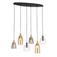 Divine 6Lt Multi-Drop Pendant - Black Metal & Coloured Glass - Comet Lighting