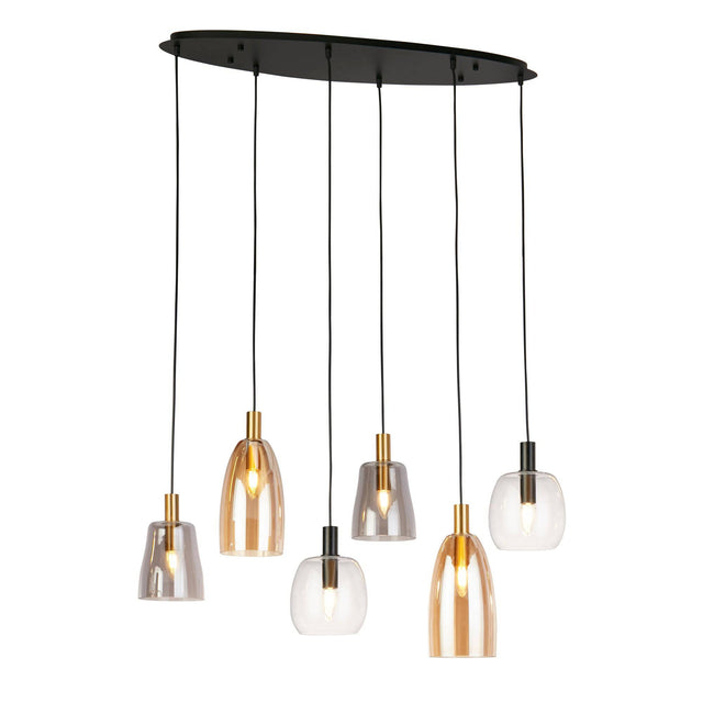 Divine 6Lt Multi-Drop Pendant - Black Metal & Coloured Glass - Comet Lighting