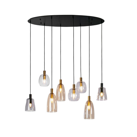 Divine 8Lt Multi-Drop Pendant - Black Metal & Coloured Glass - Comet Lighting