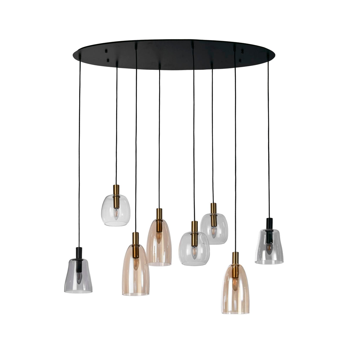 Divine 8Lt Multi-Drop Pendant - Black Metal & Coloured Glass - Comet Lighting