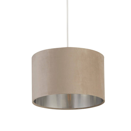 Drum Shade - Taupe Velvet with Silver Inner Dia.28cm - Comet Lighting