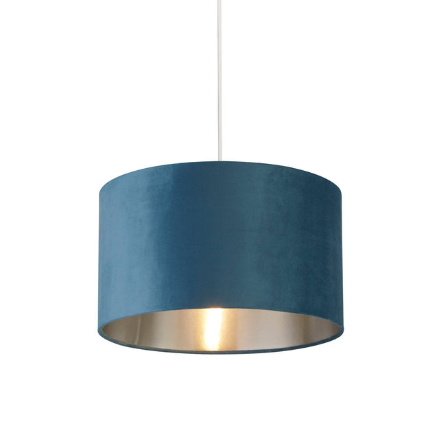 Drum Shade - Teal Velvet with Silver Inner Dia.38cm - Comet Lighting