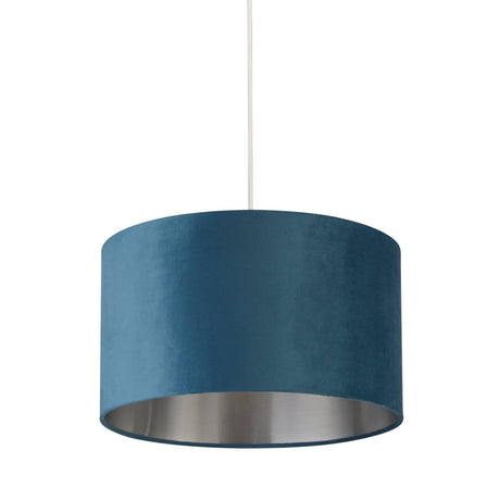 Drum Shade - Teal Velvet with Silver Inner Dia.38cm - Comet Lighting