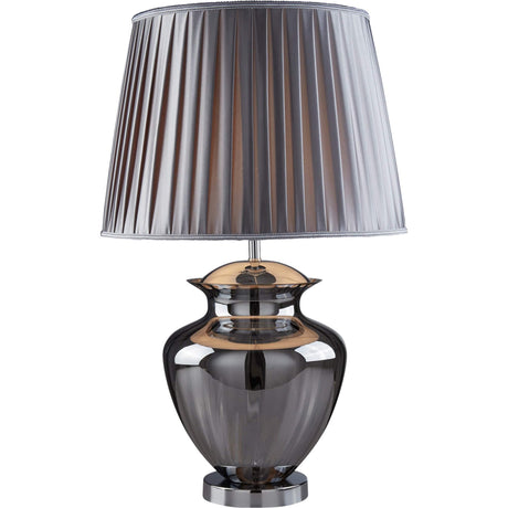 Elina Table Lamp - Chrome, Smoked Glass & Pewter Shade - Comet Lighting