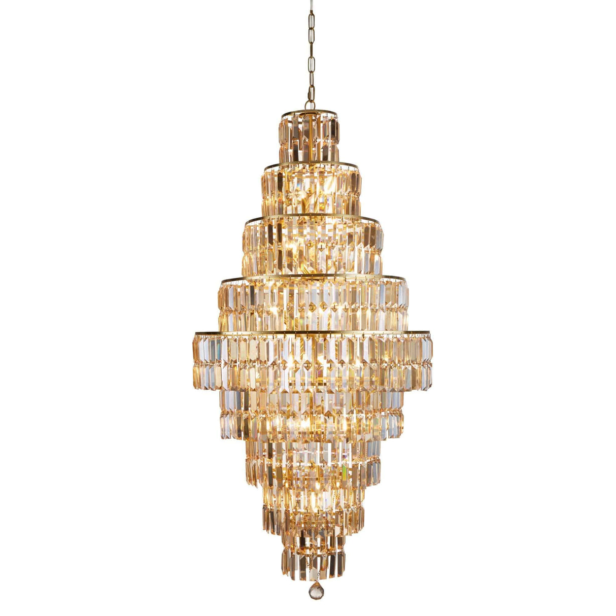 Empire 13Lt Chandelier - Satin Brass Metal & Champagne Glass - Comet Lighting