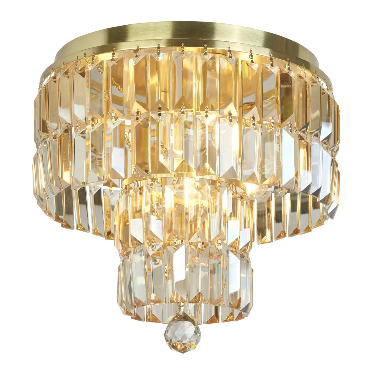 Empire 4Lt Flush - Satin Brass Metal & Champagne Crystal - Comet Lighting