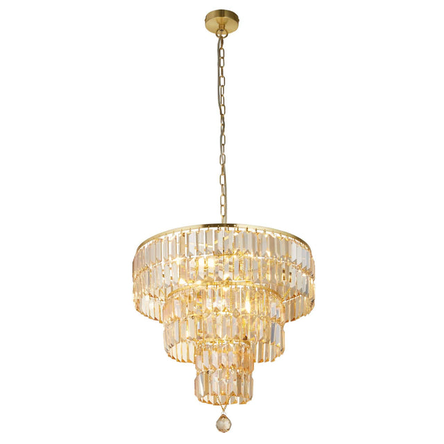 Empire 5Lt Pendant - Satin Brass Metal & Champagne Glass - Comet Lighting