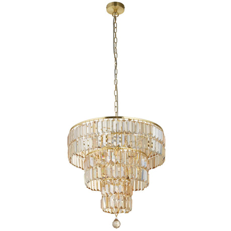 Empire 5Lt Pendant - Satin Brass Metal & Champagne Glass - Comet Lighting