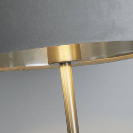 Finn USB Table Lamp - Satin Nickel Metal & Grey Velvet Shade - Comet Lighting