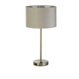 Finn USB Table Lamp - Satin Nickel Metal & Grey Velvet Shade - Comet Lighting