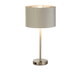 Finn USB Table Lamp - Satin Nickel Metal & Grey Velvet Shade - Comet Lighting