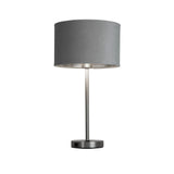 Finn USB Table Lamp - Satin Nickel Metal & Grey Velvet Shade - Comet Lighting