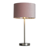 Finn USB Table Lamp - Satin Nickel Metal & Pink Velvet Shade - Comet Lighting