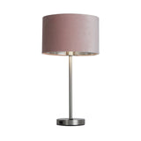 Finn USB Table Lamp - Satin Nickel Metal & Pink Velvet Shade - Comet Lighting