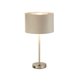 Finn USB Table Lamp -Satin Nickel Metal & Taupe Velvet Shade - Comet Lighting