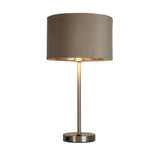 Finn USB Table Lamp -Satin Nickel Metal & Taupe Velvet Shade - Comet Lighting