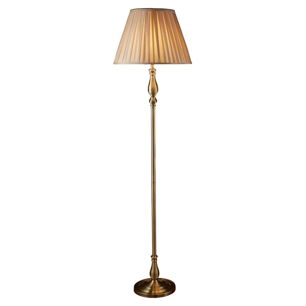 Flemish Floor Lamp- Antique Brass Metal & Grey Pleated Shade - Comet Lighting