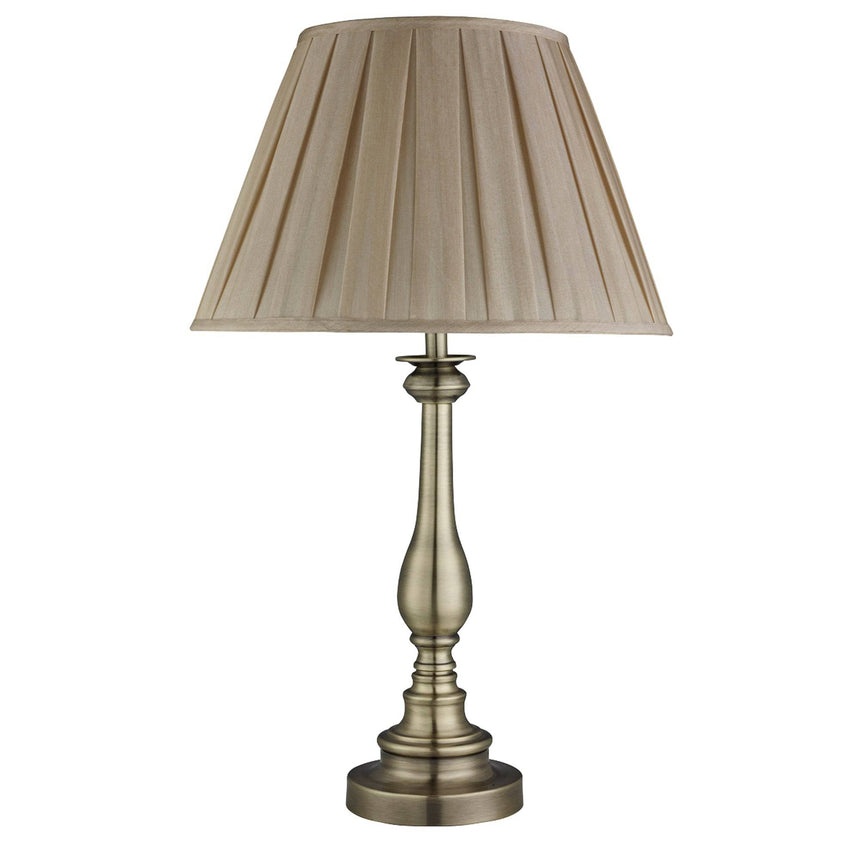 Flemish Table Lamp - Antique Brass Metal, Grey Pleated Shade - Comet Lighting