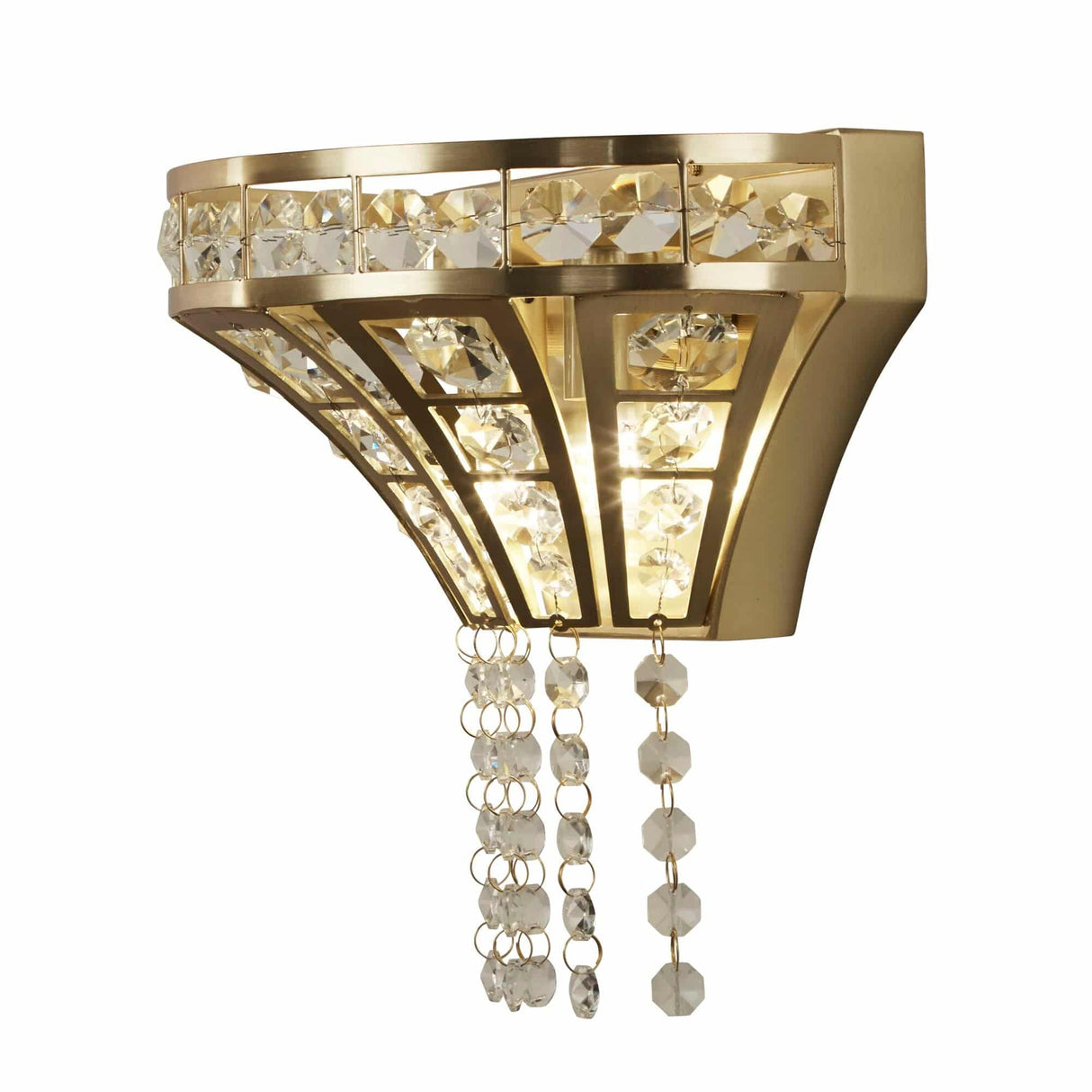 Gemma 2Lt Wall Light - Satin Brass & Clear Crystal - Comet Lighting