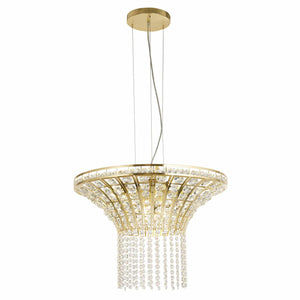 Gemma 8Lt Round Pendant - Satin Brass & Clear Crystal - Comet Lighting