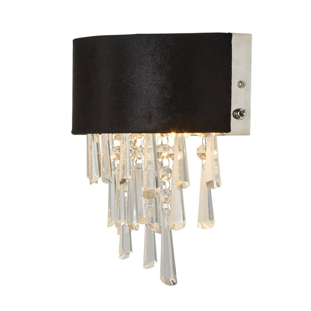 Glamour 2Lt Wall Light - Black Velvet & Clear Crystal - Comet Lighting