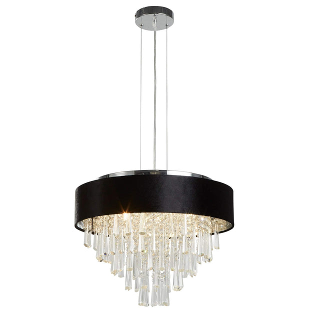 Glamour 5Lt Pendant/Semi-Flush- Black Velvet & Clear Crystal - Comet Lighting