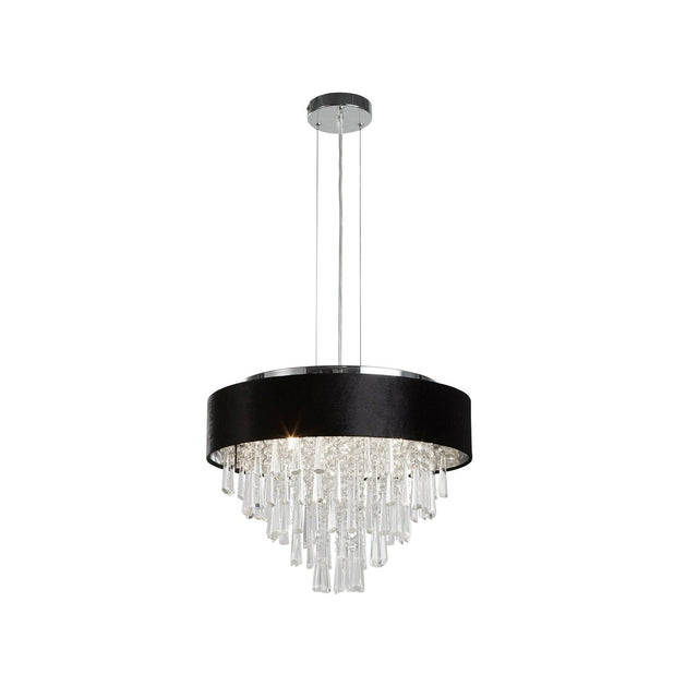 Glamour 5Lt Pendant/Semi-Flush- Black Velvet & Clear Crystal - Comet Lighting