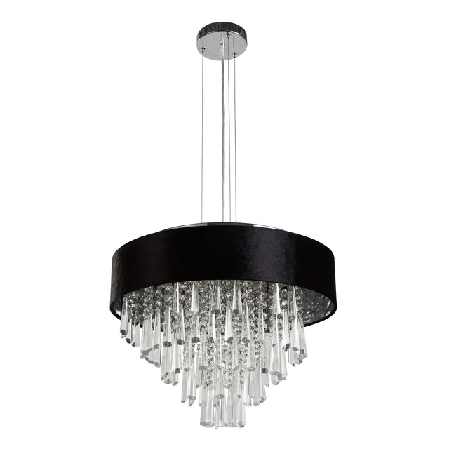 Glamour 5Lt Pendant/Semi-Flush- Black Velvet & Clear Crystal - Comet Lighting