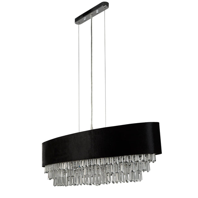 Glamour 8Lt Oval Pendant - Black Velvet & Clear Crystal - Comet Lighting