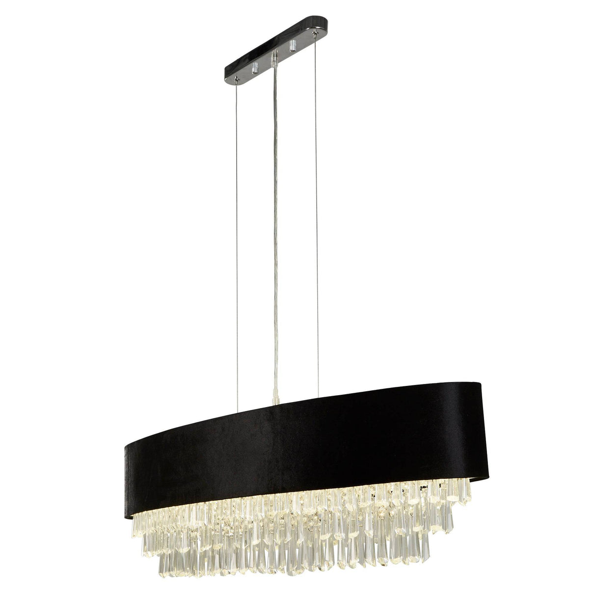 Glamour 8Lt Oval Pendant - Black Velvet & Clear Crystal - Comet Lighting