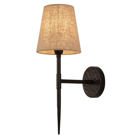 Gothic Wall Light - Hammered Black Metal & Natural Linen - Comet Lighting