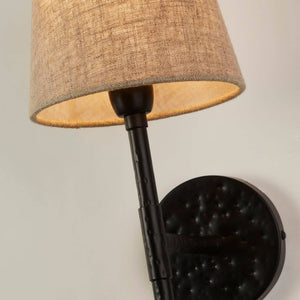 Gothic Wall Light - Hammered Black Metal & Natural Linen - Comet Lighting