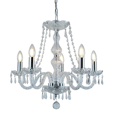 Hale 5Lt Chandelier - Chrome Metal & Clear Crystal - Comet Lighting