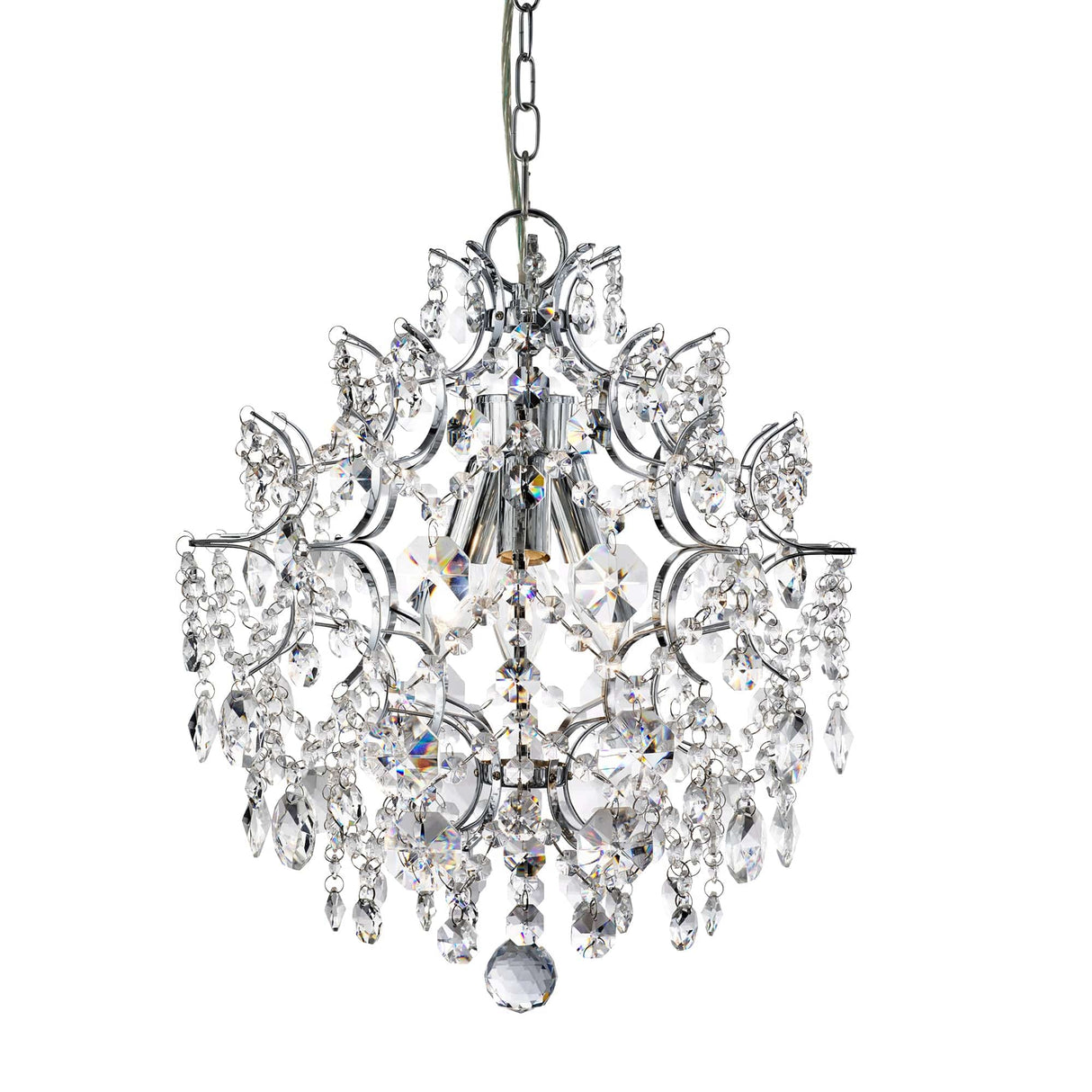 Harrietta 3Lt Pendant - Chrome Metal & Clear Crystal - Comet Lighting