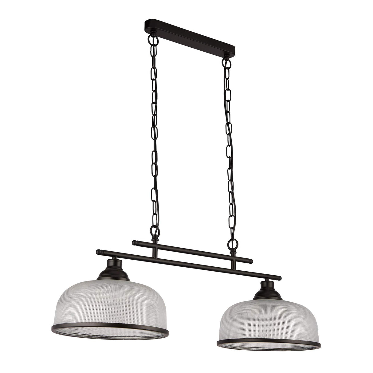 Highworth 2Lt Pendant - Black Metal & Holophane Style Glass - Comet Lighting