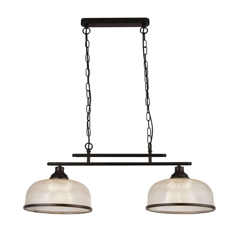 Highworth 2Lt Pendant - Black Metal & Holophane Style Glass - Comet Lighting