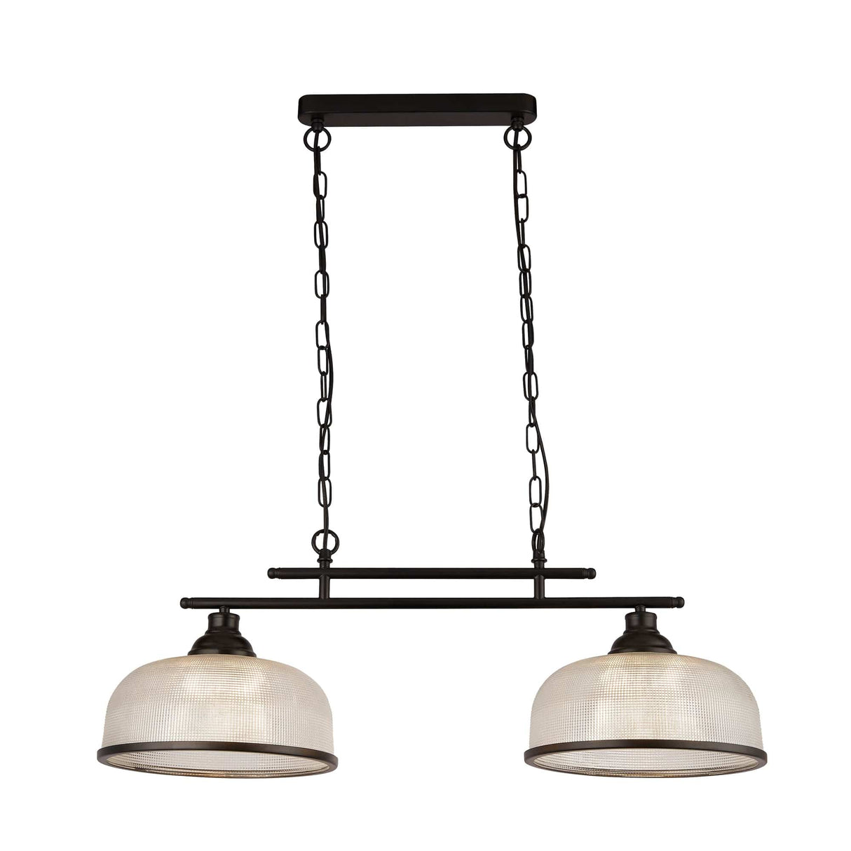 Highworth 2Lt Pendant - Black Metal & Holophane Style Glass - Comet Lighting