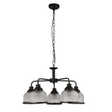 Highworth 5Lt Pendant - Black Metal & Holophane Style Glass - Comet Lighting