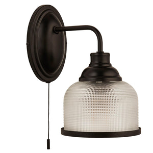 Highworth Wall Light- Matt Black Metal,Holophane Style Glass - Comet Lighting
