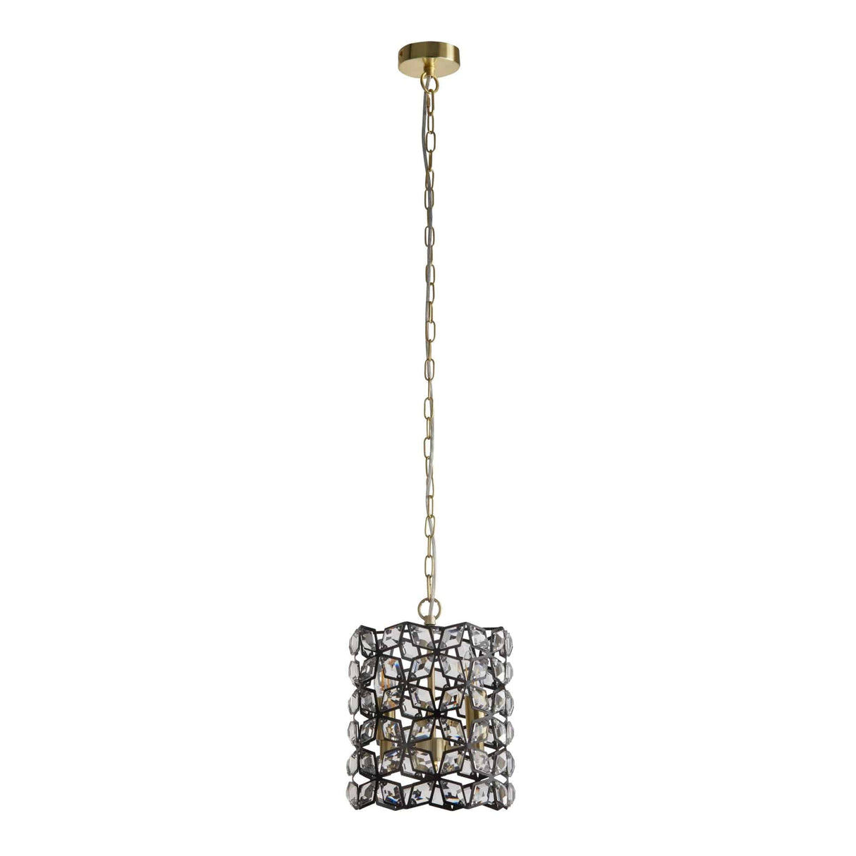 Iris 2Lt Pendant - Black Metal, Crystal & Brass - Comet Lighting