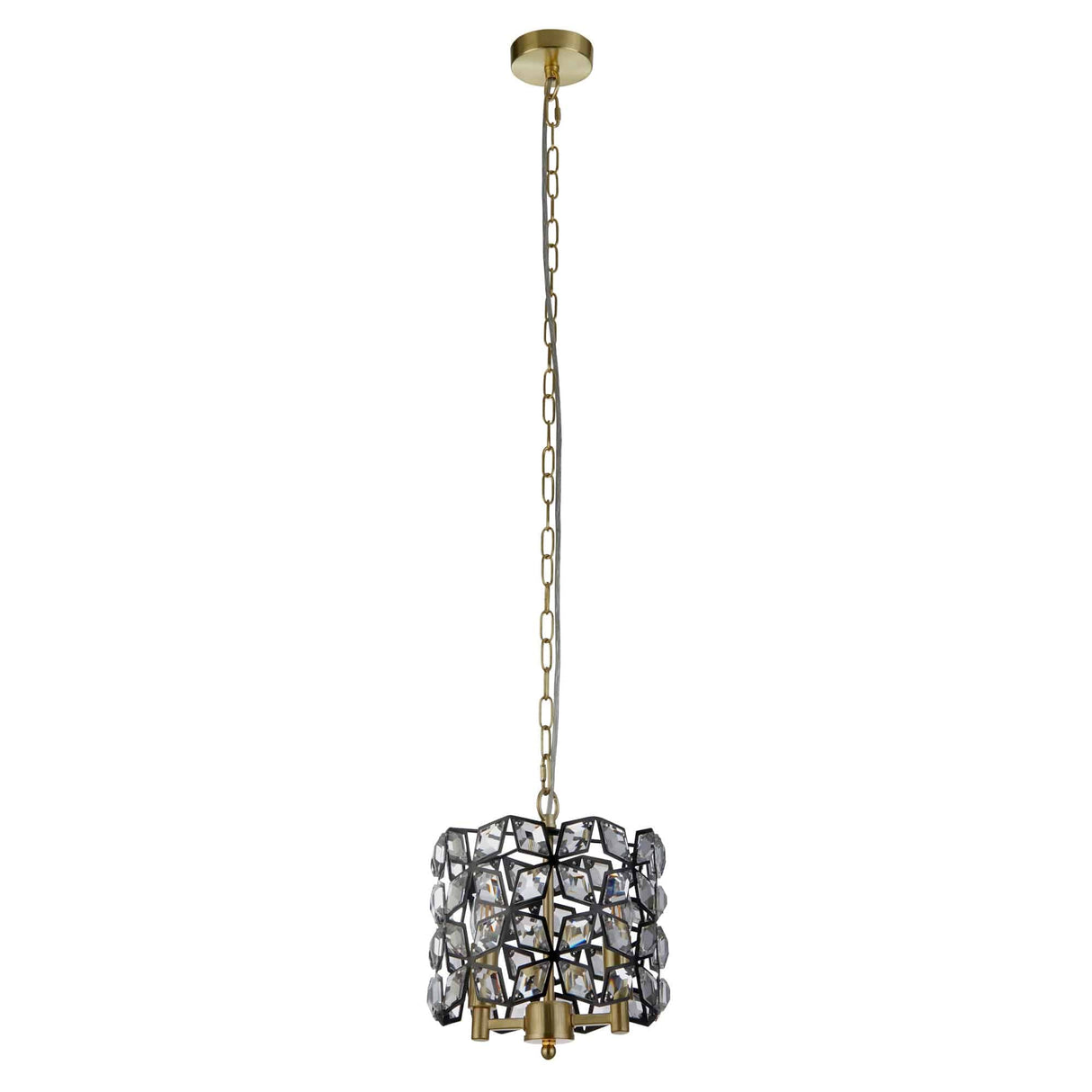 Iris 2Lt Pendant - Black Metal, Crystal & Brass - Comet Lighting