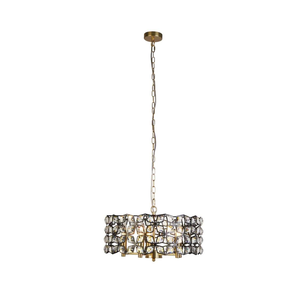 Iris 5Lt Pendant - Black Metal, Crystal & Brass - Comet Lighting