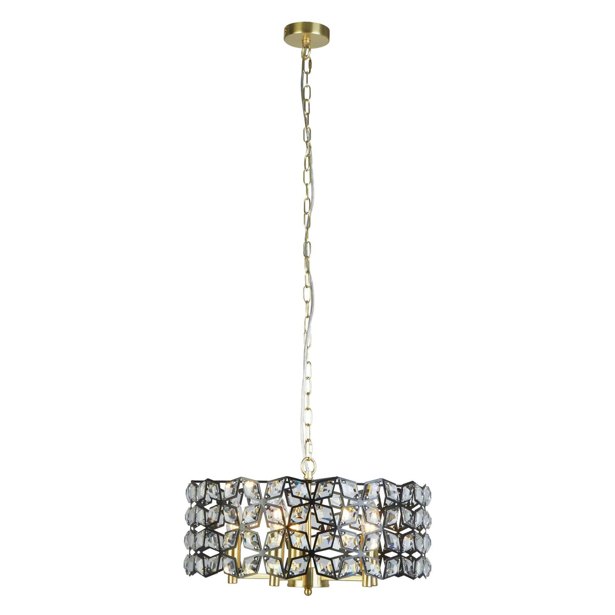 Iris 5Lt Pendant - Black Metal, Crystal & Brass - Comet Lighting