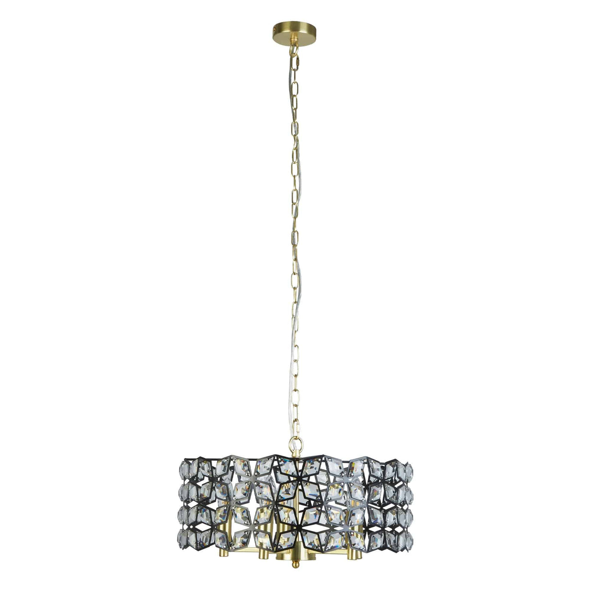 Iris 5Lt Pendant - Black Metal, Crystal & Brass - Comet Lighting