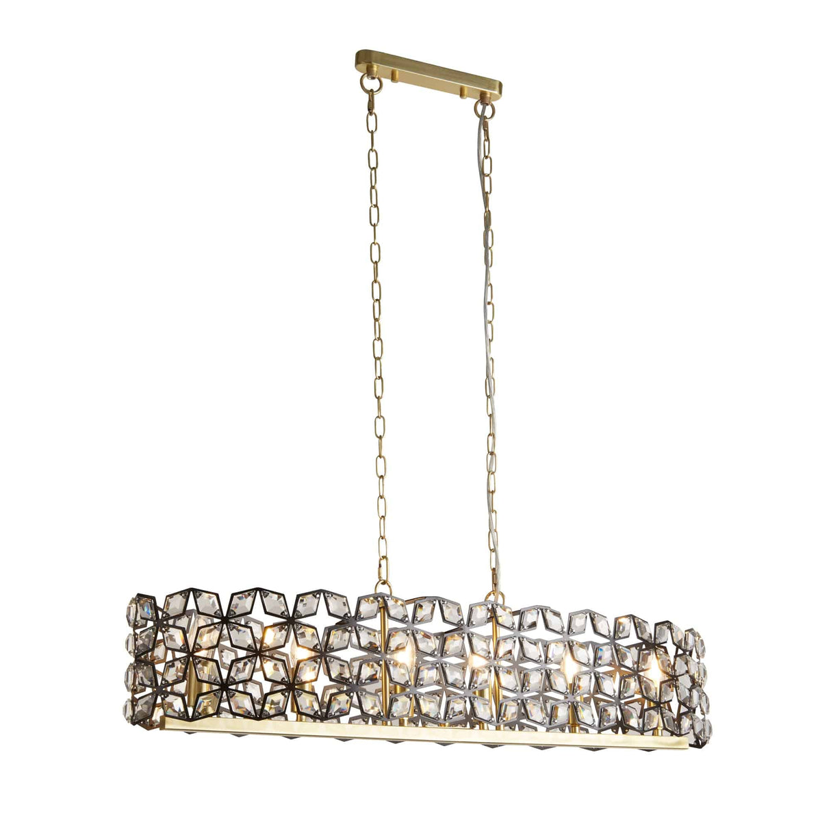 Iris 6Lt Pendant - Black Metal, Crystal & Brass - Comet Lighting