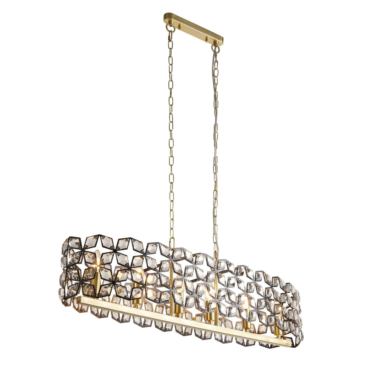 Iris 6Lt Pendant - Black Metal, Crystal & Brass - Comet Lighting