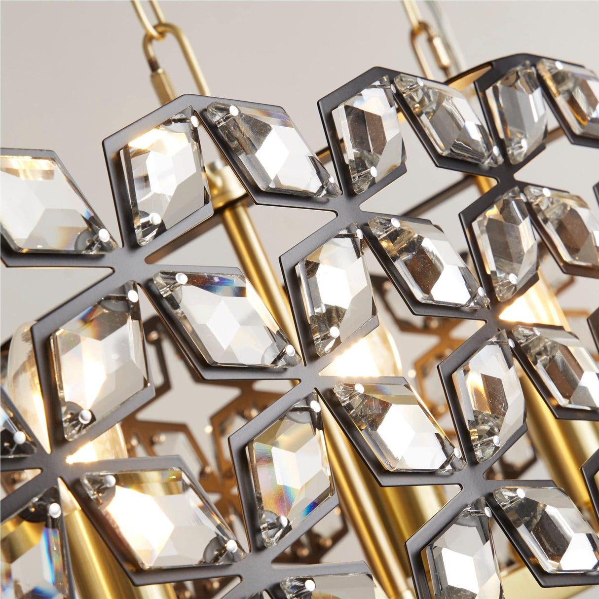 Iris 6Lt Pendant - Black Metal, Crystal & Brass - Comet Lighting